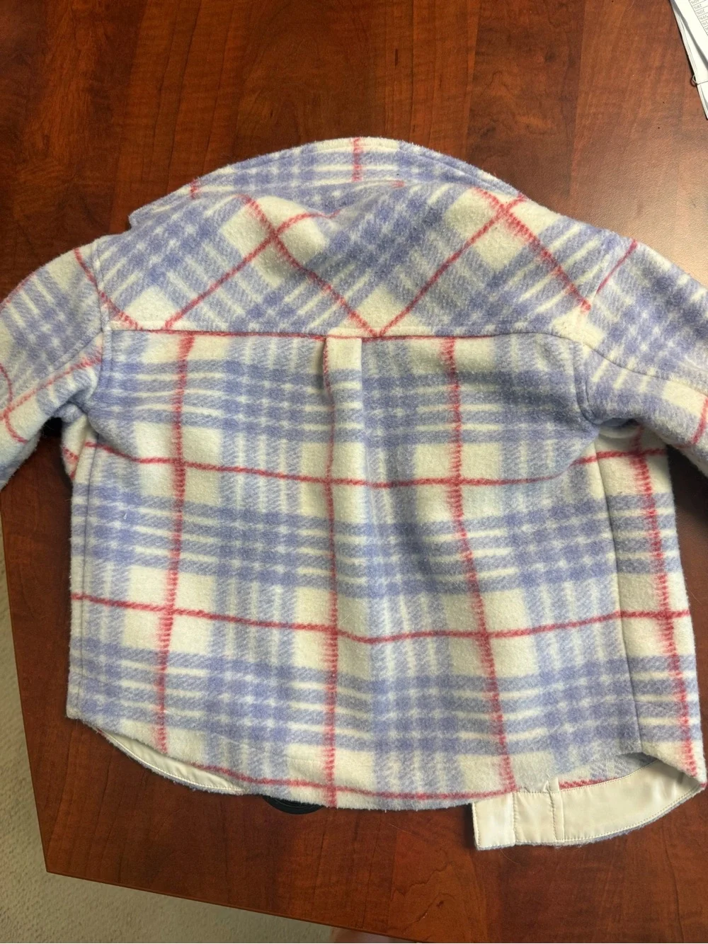 Hanna Andersson Girls' Plaid Fleece Shacket in Lavender, White & Red